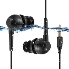 AGPTEK IPX8 Waterproof in-Ear Earphones, Coiled Cable Swimming Earbuds Black 