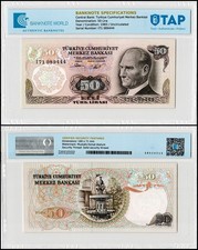 Turkey 50 Lira, L.1970 (1983 ND), P-188b, UNC, Authenticated