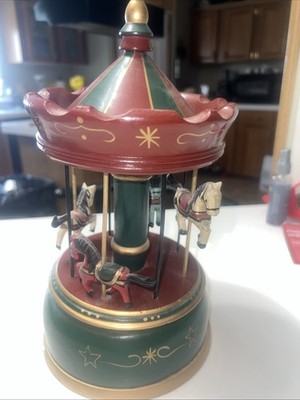 vintage carousel merry go round music box With Wood Carved Horses Vintage 1970