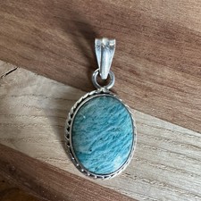 Vintage Artisan Pendant 1.5 Inch Green Amazonite Oval 925 Sterling Silver 6.1g