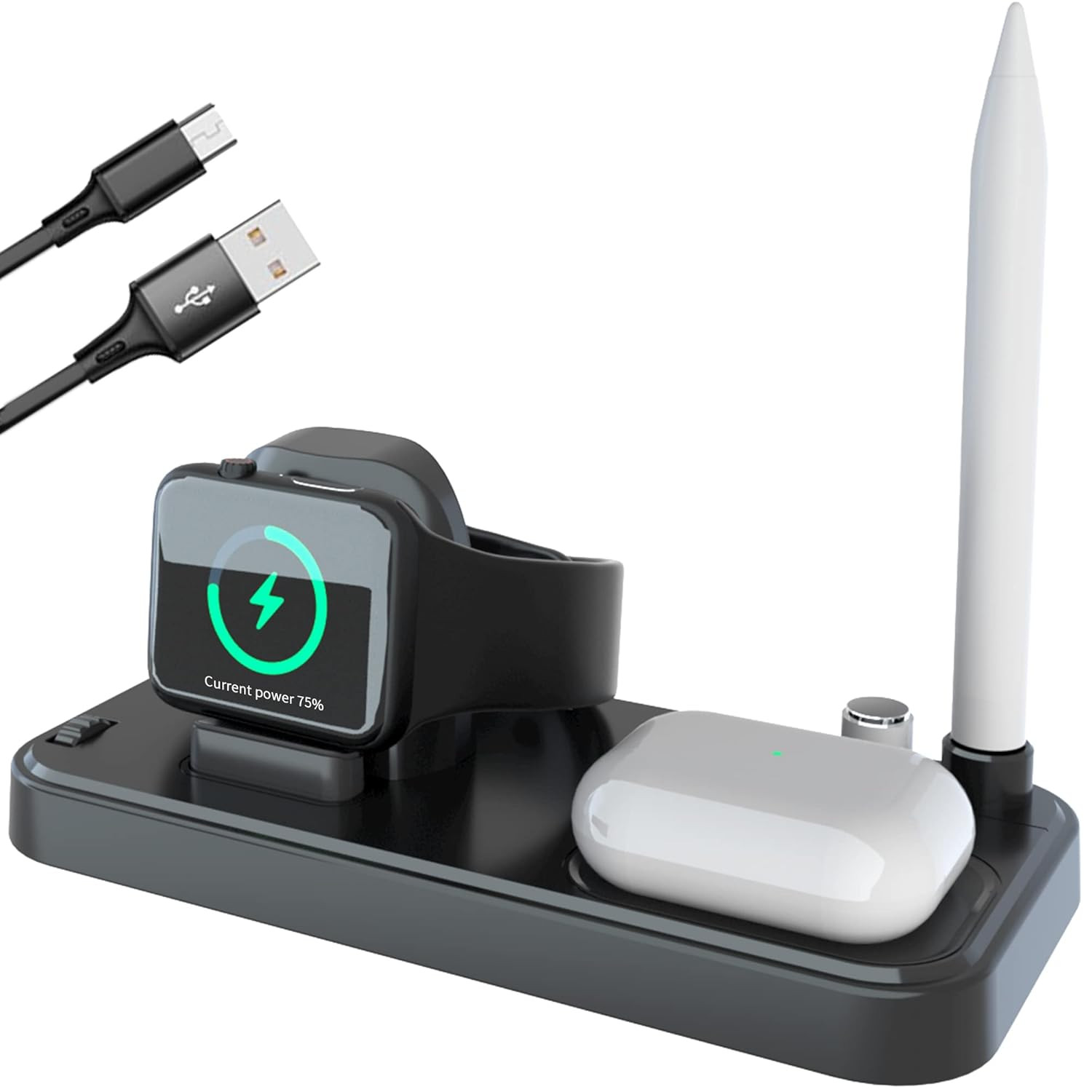 Wireless Charger Compatible With Apple Pencil Watch Airpods, 3in1 Charger(Black)-image