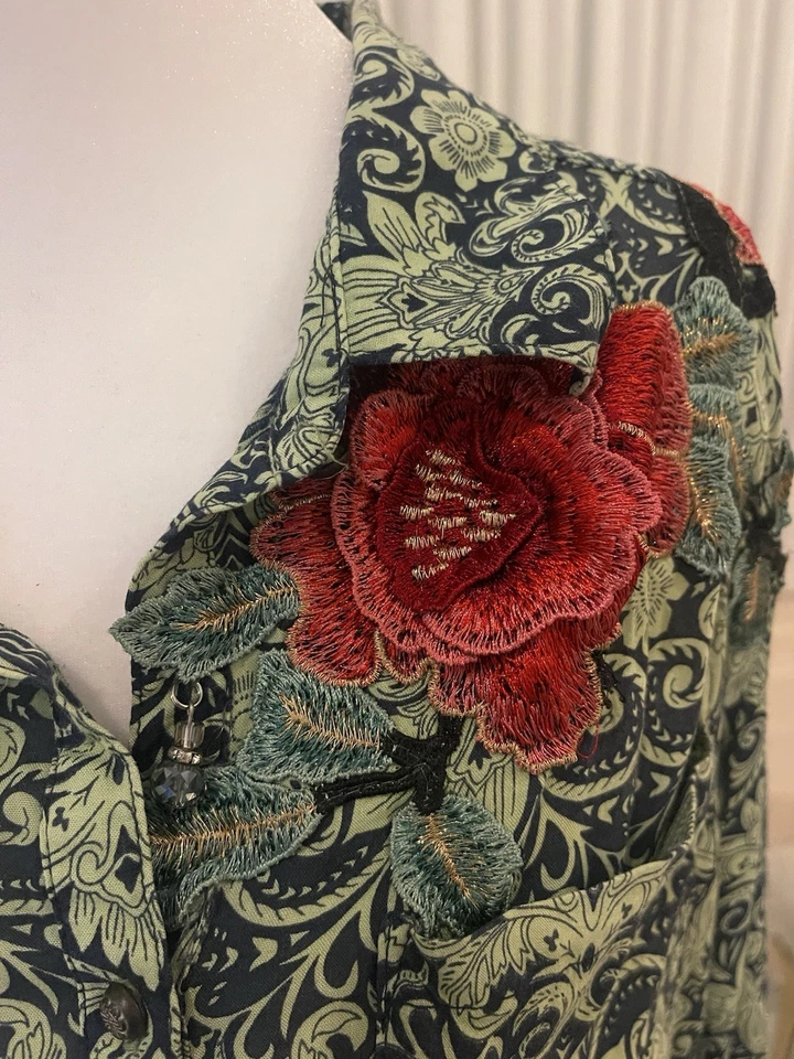 Blusa Aratta Silent Journey tamanho G bordada fluida boho túnica artística - Imagem 3 de 4