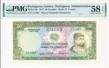 Banco Nacional Ultramarino Portuguese Guinea 50 Escudos 1971  PMG  58EPQ