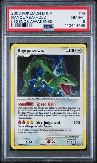 2008 POKEMON D & P RAYQUAZA HOLO SWIRL🌀 LEGENDS AWAKENED PSA 8