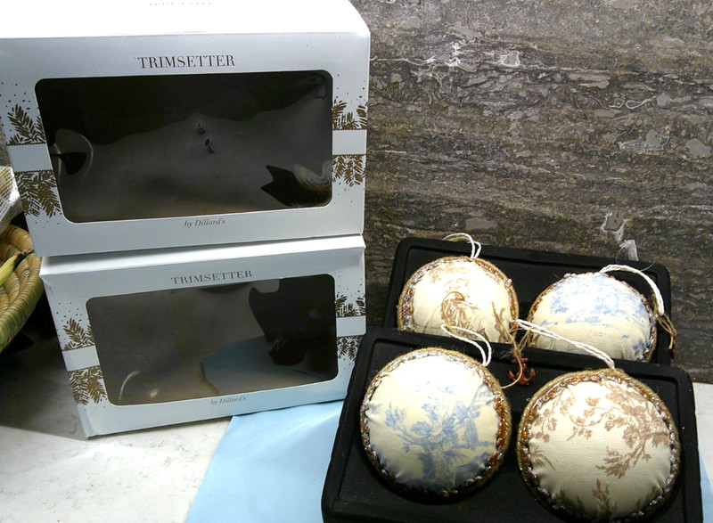 NEW 4 Trimsetter by Dillards Fabric Christmas Tree Ornaments w/Glitter & Cord