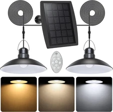 AGPTEK Solar Pendant Lights Outdoor Indoor, Dual Head Solar Shed Lights IP65 Wat