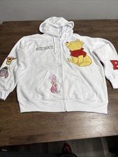Disney Winnie The Pooh Licensed Zip Up Hoodie Sweatshirt Embroidered Size Large