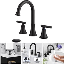 3 Hole Matte Black Bathroom Faucet Stainless Steel Pop-up Drain Vanity Sink