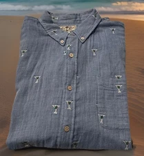 True Grit Martini Happy Hour Cocktail Shirt Mens XXL Blue Soft Layered Cotton SS