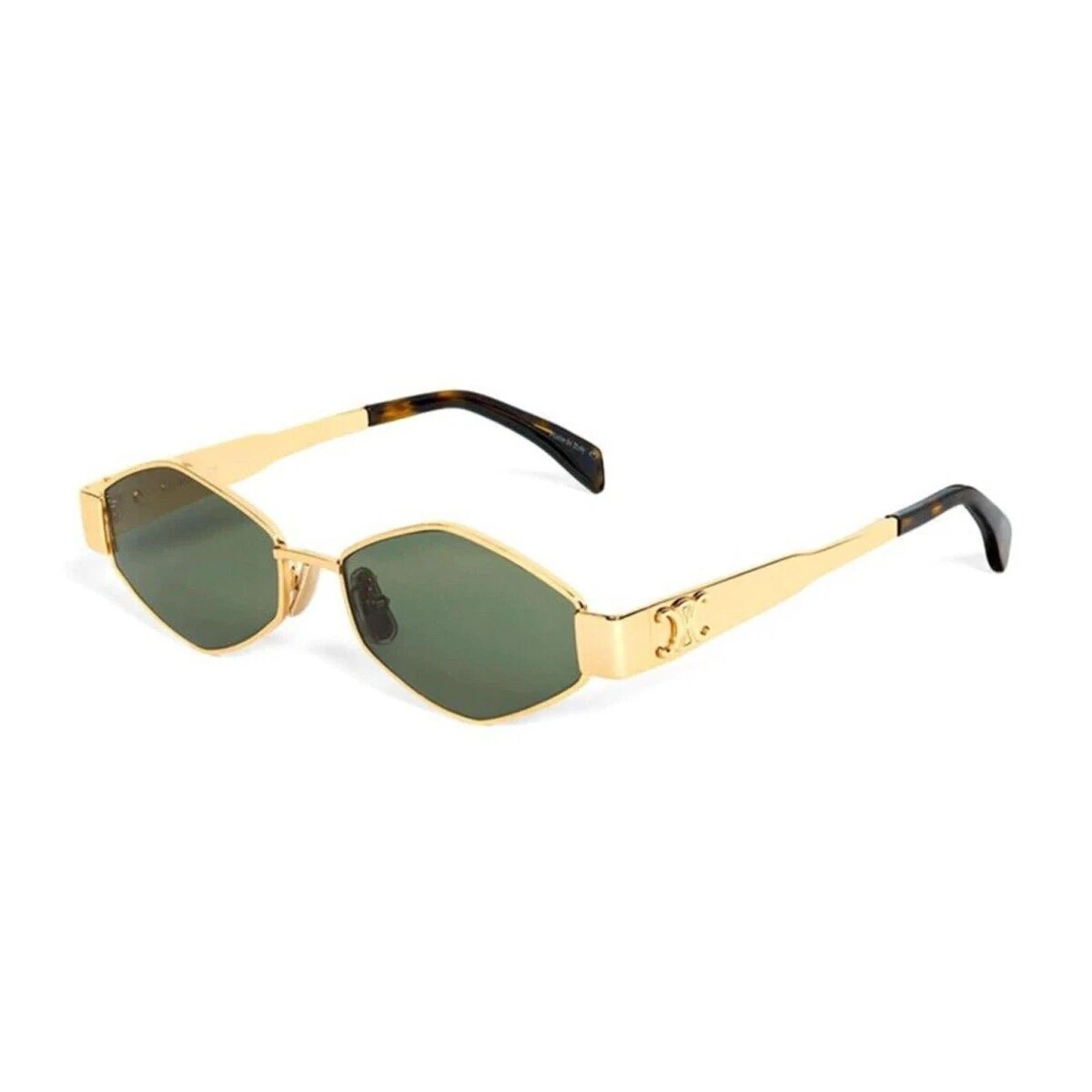Celine — Celine CL40254U 30N Triomphe Metal Sunglasses Gold Frame Green Lens Authentic