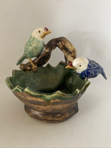 Vintage Majolica Style Birds on nest  Garden Planter Pot /bowl