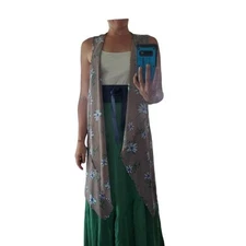 Le Lis floral & stripe waterfall floaty duster vest small