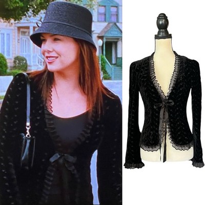 Vintage Velvet Blazer ASO Lorelai Gilmore Girls Embroidered Tie Front Lace Trim