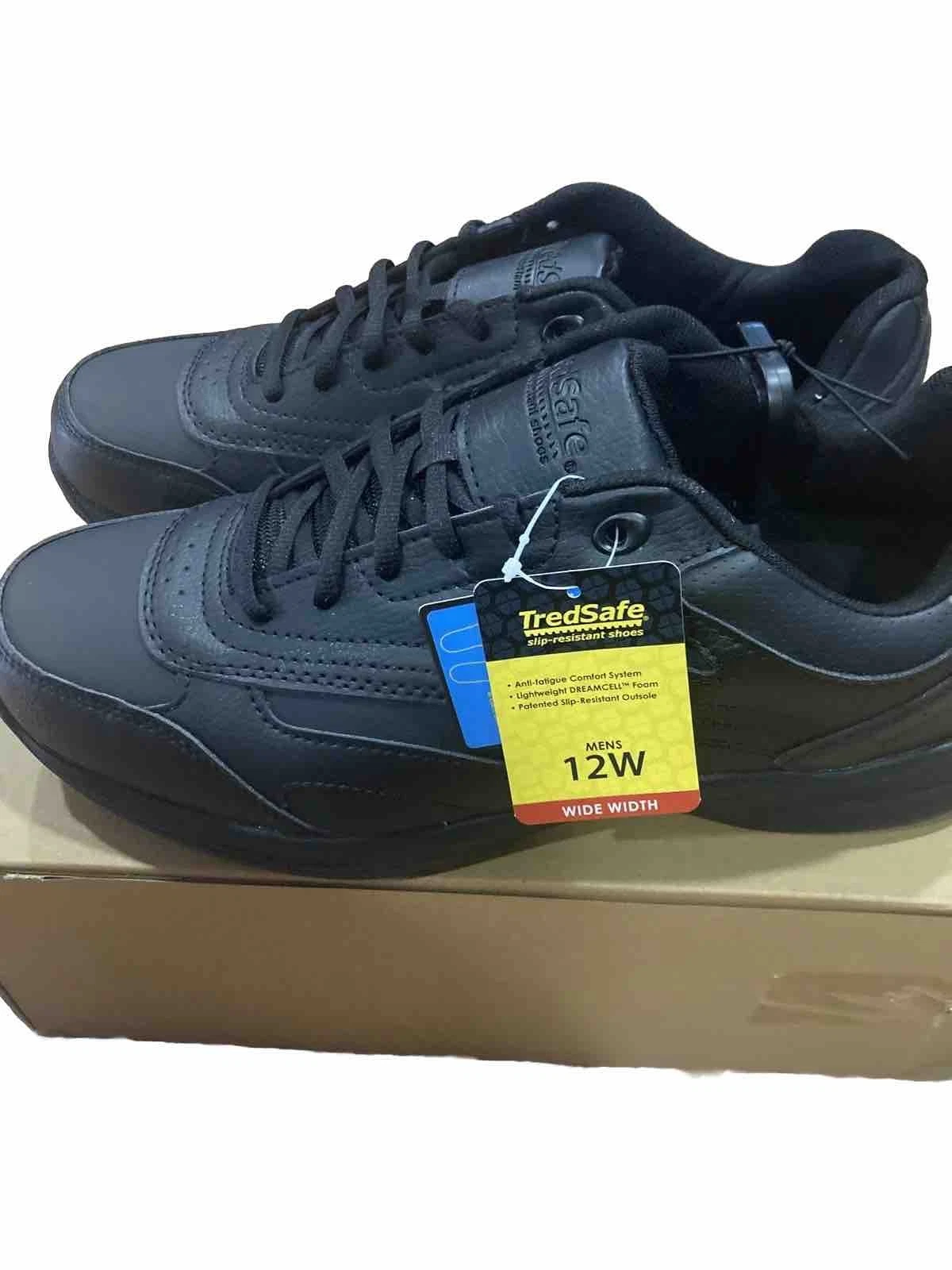 TredSafe Mens Slip-Resistant Comfort Work Lace Up Black Shoes Size 12W