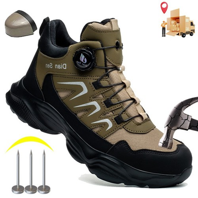 #ad Men Safety Toe Work Shoes Rotating Buckle Breathable Non Slip Steel Toe Sneakers $15.50