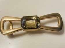 Bow Belt Buckle Gold Tone with Champagne Color Center Crystal Vintage EUC