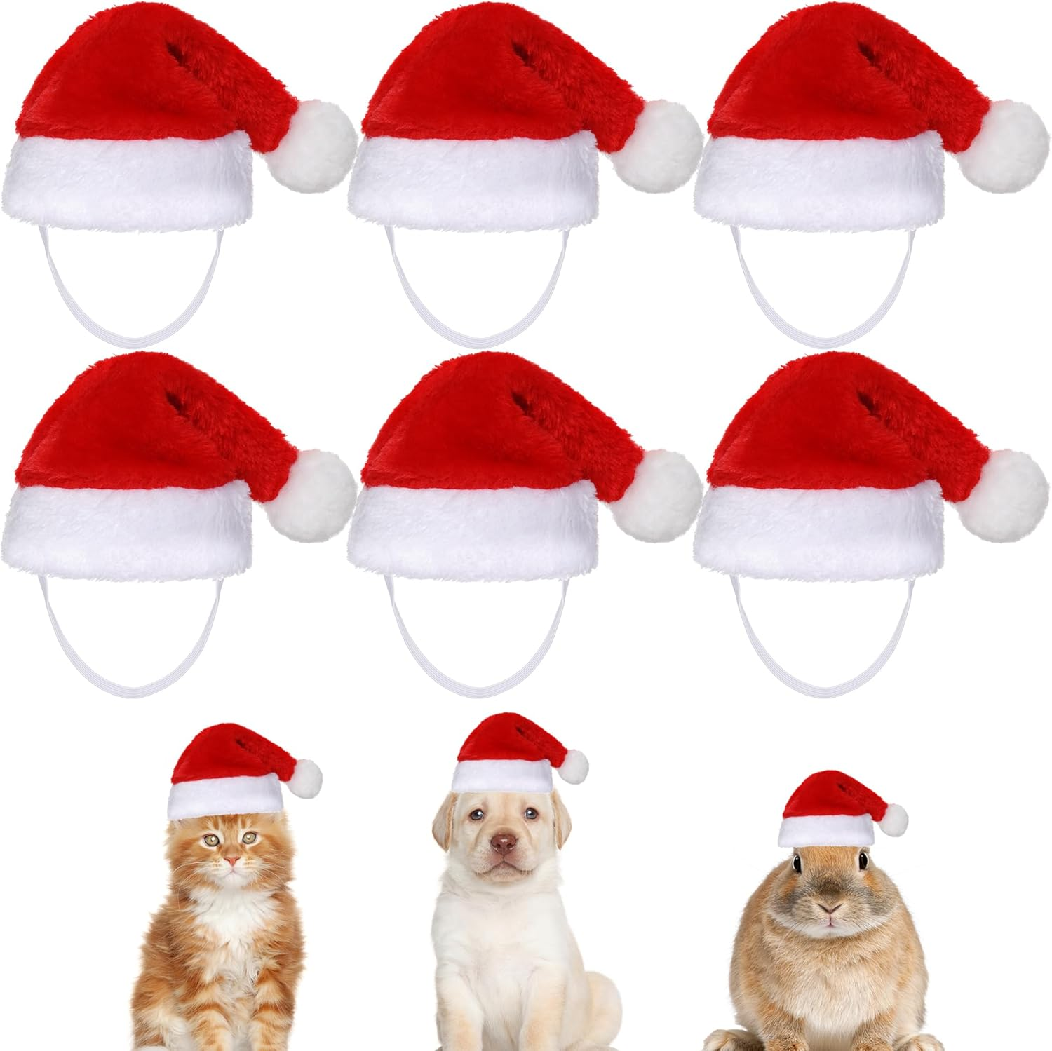 6pcs Pet Christmas Santa Hats Adjustable Dog Cat Puppy Kitten Small Pet Costume