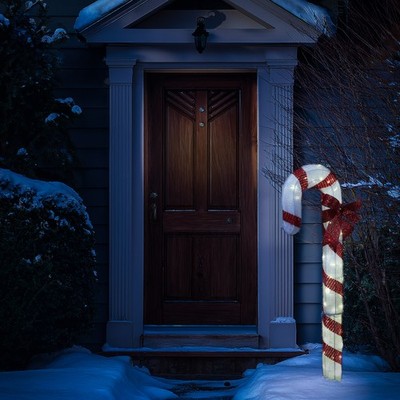 LED Zuckerstange mit Schleife XL Gartendeko Weihnachtsdeko 1,2m Timer für Außen