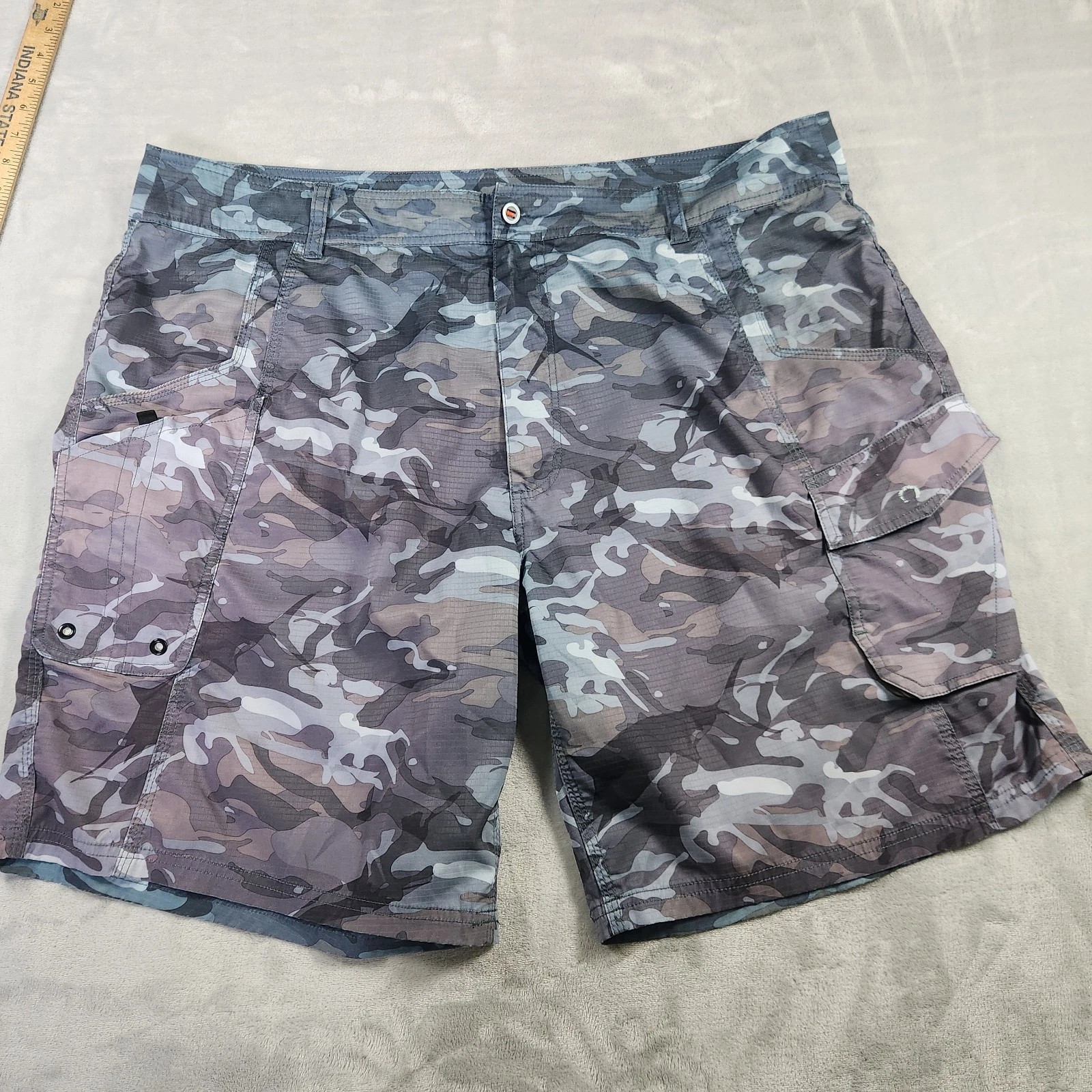 AFTCO Cargo Shorts Mens 42 Fishing Blue Green Camo Hybrid Ripstop Stretch 10"