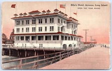 Postcard NY Long Island New York Bibo's Hotel Arverne Pier Boardwalk Queens A56