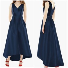 Alfred Sung Women's Size 10 Midnight Blue A-Line High-Low Party Satin Dress NWOT