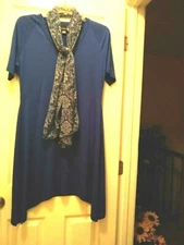 Women's Blue Antthony Original Sharkbite Hem Dress with Floral Scarf