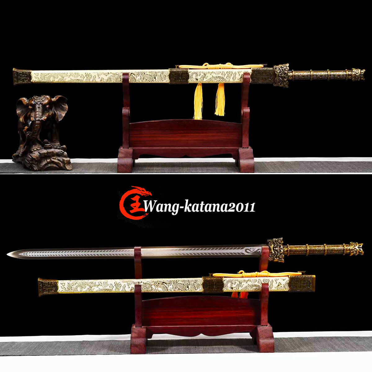 Golden Dragon Sharp Chinese Kung Fu Straight Sword Doube Edge Hexahedron Jian