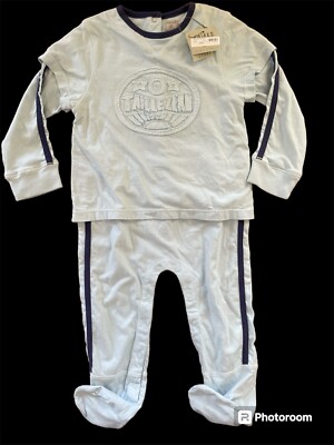 Eliane et Lena (Taille 0) NWT Blue 100% Cotton Knit Layered Footie-18Mos