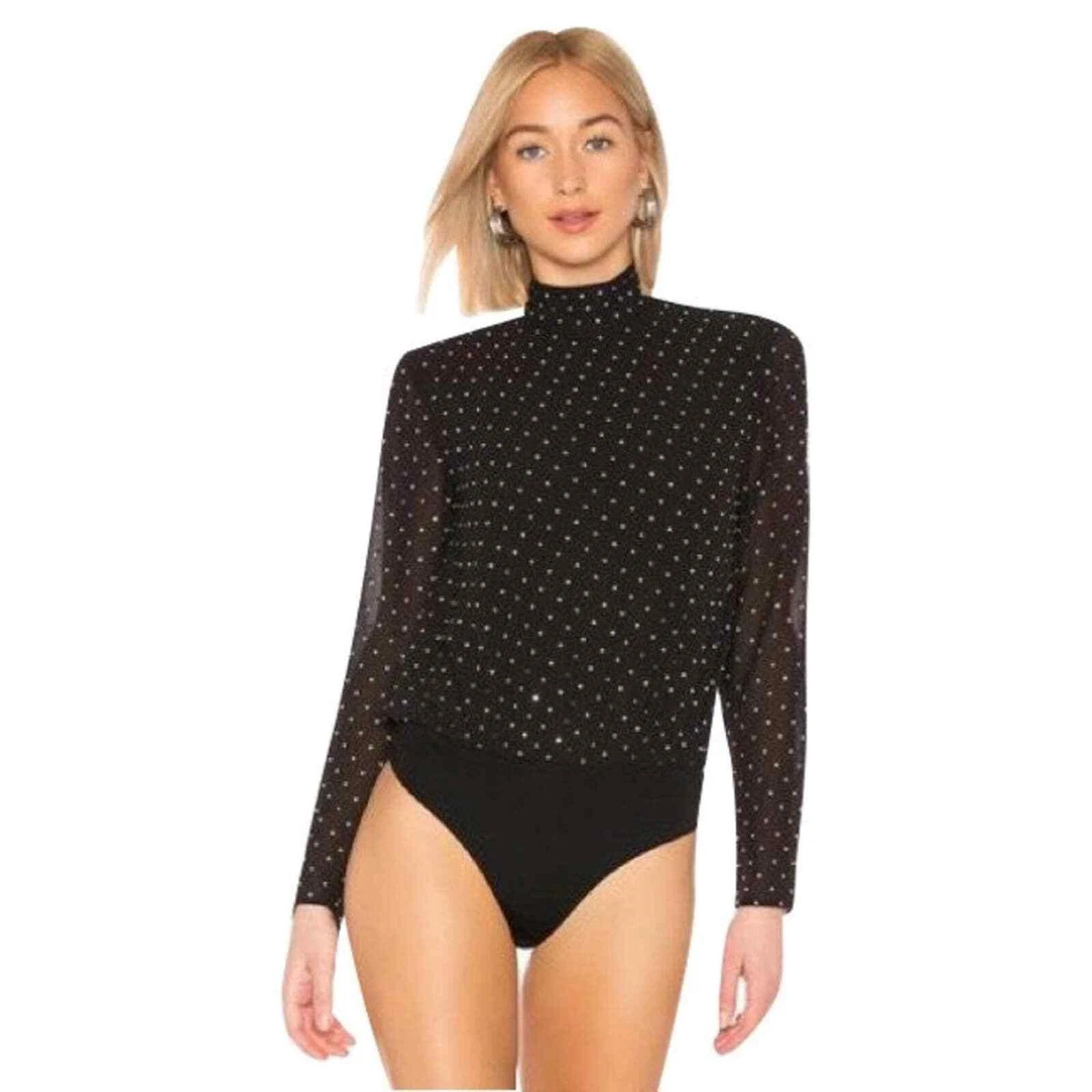 LPA Mock Neck Rhinestone Sweetheart Bodysuit Long Sleeve Small eBay