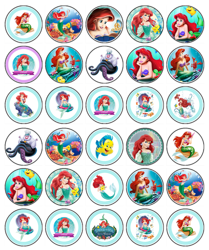 Little Mermaid Ariel Cupcake Topper Edible Icing Birthday Decoration (2 Sizes) - Foto 1 di 6