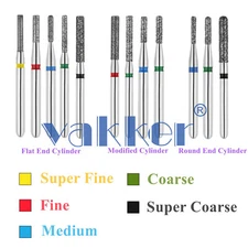 10pc Dental FG Diamond Burs for High Speed Flat/Round End Cylinder Polishing Bur