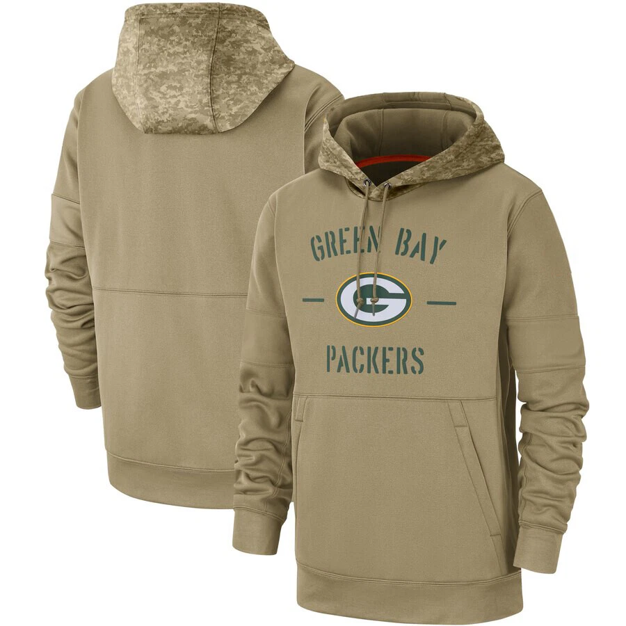Men's San Green Bay Packers Khaki Salute Service Sideline Therma Pullover Hoodie