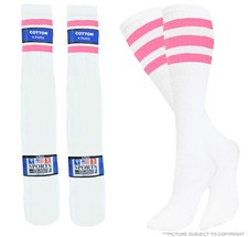 8 PK TUBE SOCKS COTTON PINK STRIPES 22 INCH SPORTS SOCKS OLD SCHOOL CHEERLEADER