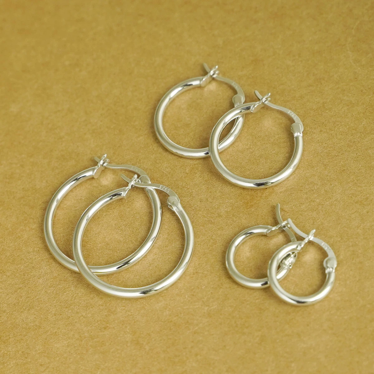 Sterling Silver 2mm Band Sleeper Creole Hoop Drop Circle Earrings