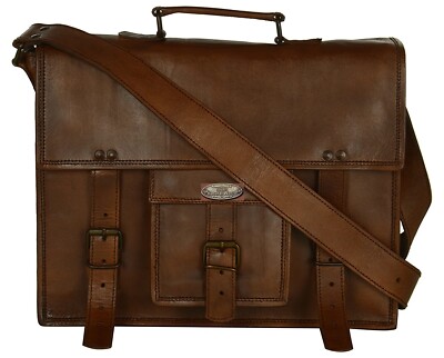 Herren 18'' Messenger Bag Vintage Crazy Leder Umhängetasche Schulter Seite Lap...