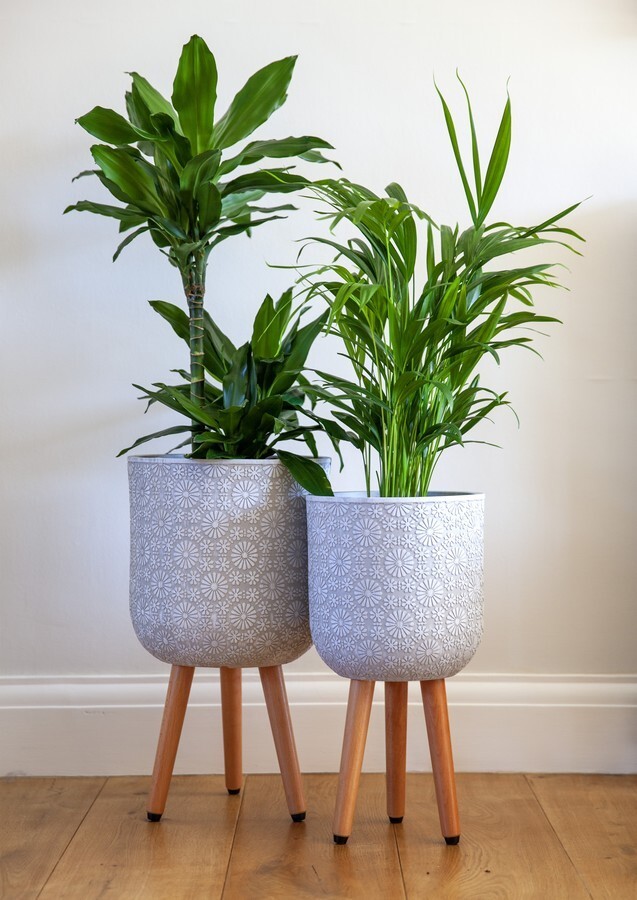 35cm Flower Patterned Planter on Legs - White - Indoor Plant Pot Stonelite