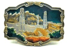 Belt Buckle OIL FIELDS BRASS Vintage Colored Made by Koleaco USA FREE SHIP