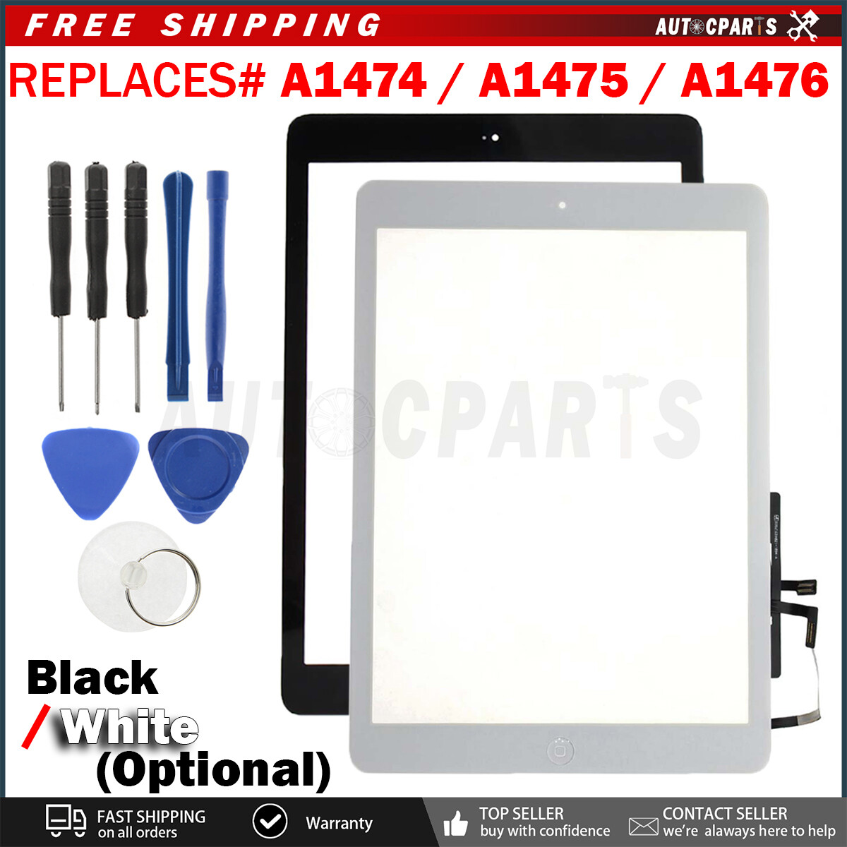 Screen Glass Digitizer Replacement for iPad Air a1474 a1475 a1476  Black/White