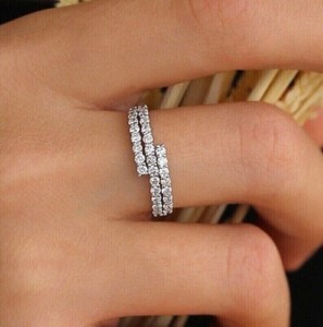 Authentic 1.50 Ct Round Cut Simulated Diamond Band Women's Ring 14K White Gold Plated
