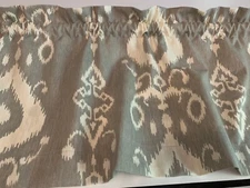 Beautiful Gray and Cream Valance in Modern Contemporary Ikat Print. New