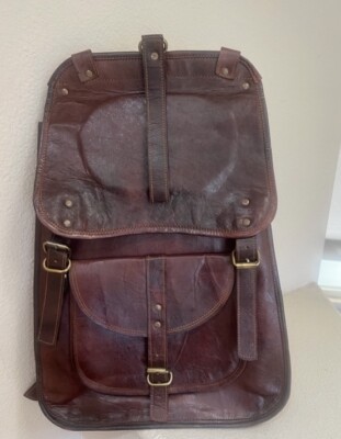 UNBRANDED Unisex Leather Backpack lots of large compartments side pocket s