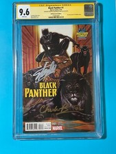 Chadwick Boseman Stan Lee signed/autograph Midtown Comics Black Panther #1 2016
