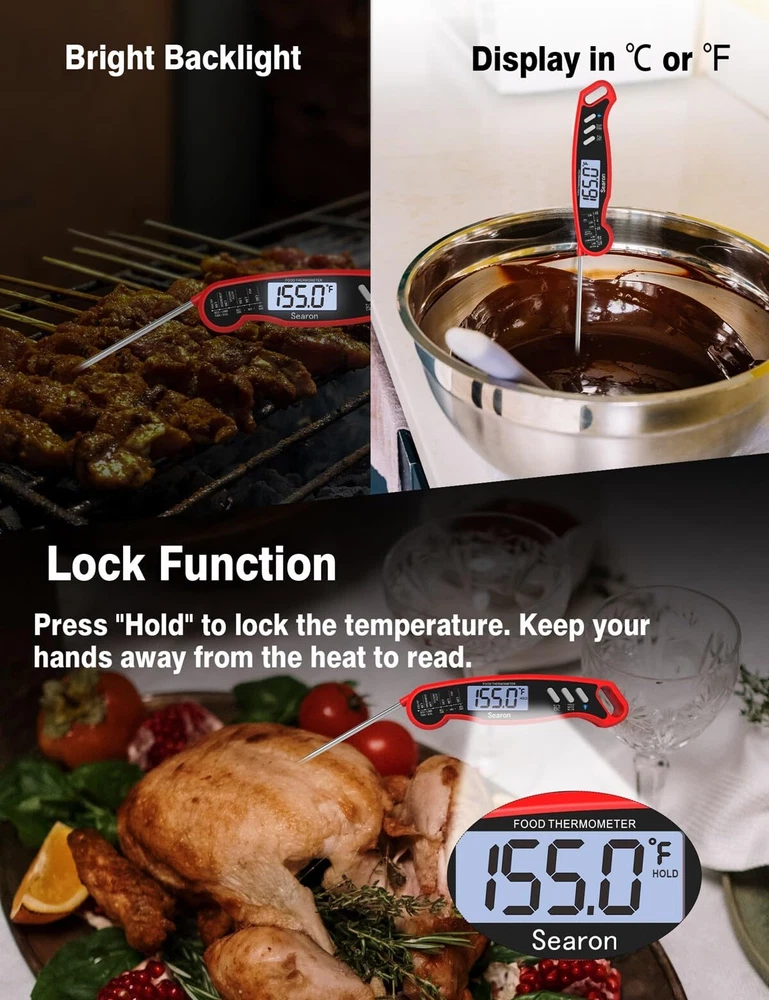 Meat Thermometer,Digital Food Thermometer with Instant Read Out,Backlight and...