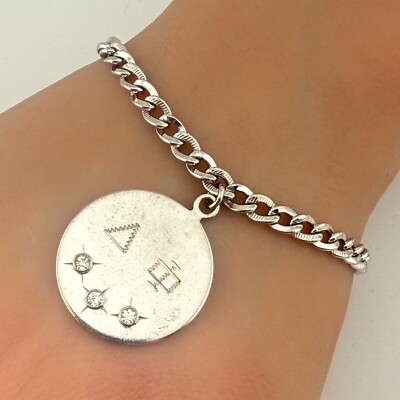 Vintage 925 Sterlingsilber Delta Phi Symbole CZ Armband Größe 6,75'' (15,3 g)