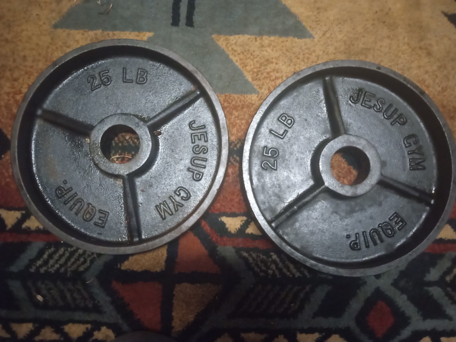 RARE 25 LB VINTAGE Jesup Gym WEIGHT PLATES Olympic Size Iron 2" Hole