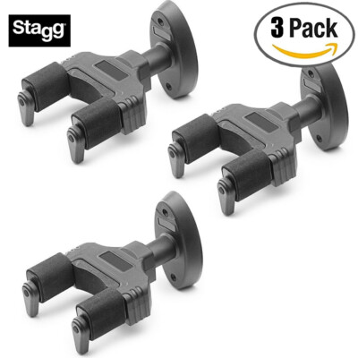 3-PACK Stagg GUH-TRAP Guitar Bass Acoustic Hanger Wall Mount w/ Locking System