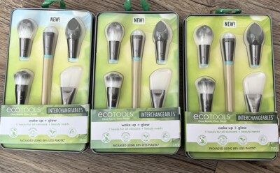 3 Pack EcoTools Wake Up + Glow 5 Interchangeable Makeup Brush Heads w/ Tin Case