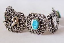 Vintage Turkish Panel Bracelet  Egyptian Theme King Tut Scarab Pharaoh Scroll