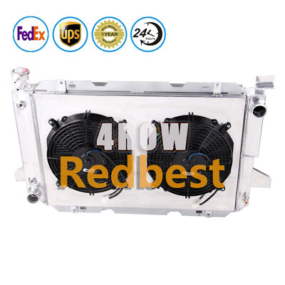 4 Rows Aluminum Radiator&Shroud&Fans Fits 1985-1997 Ford Bronco /F-Series Trucks