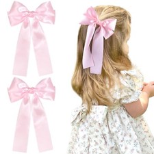 2Pcs Hair Bows for Girls Hair Clip Pink Silk Hair Bow Ribbon Hair Accessories...